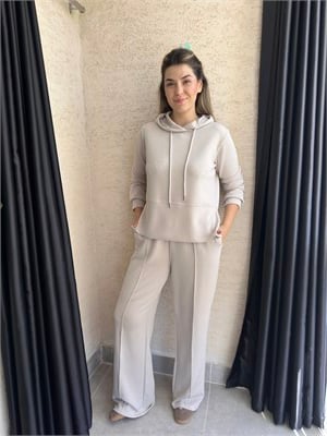 Bej Kapüşonlu Modal Takım 
