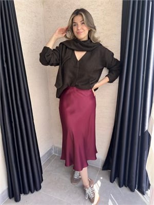 Bordo Saten Verev Etek
