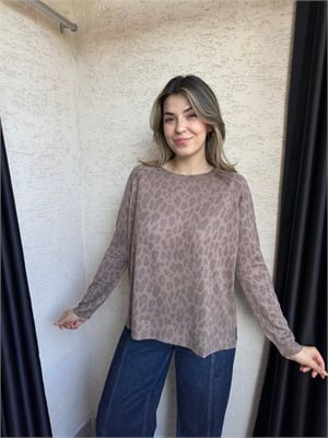 Kahve Leopar Merserize Şallı Triko 