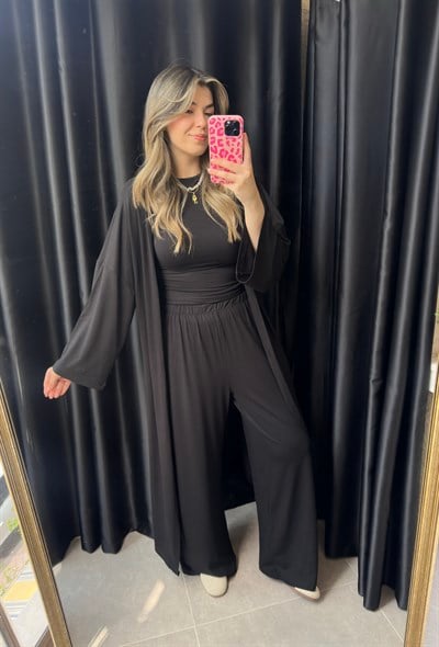 Siyah Bluz Pantolon Hırka Modal Takım