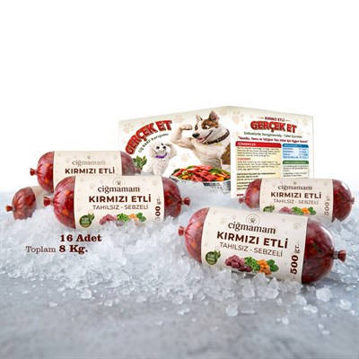 Kırmızı Etli Tahılsız Sebzeli Barf Köpek Maması 8 Kg - 500 g x 16
