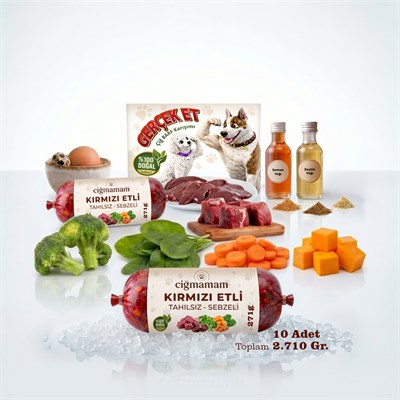 Kırmızı Etli Tahılsız Sebzeli Barf Köpek Maması 2.71 Kg - 271 g x 10