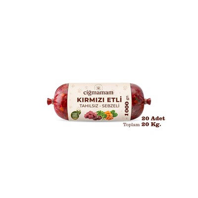 Kırmızı Etli Tahılsız Sebzeli Barf Köpek Maması 20 Kg - 1000 g x 20