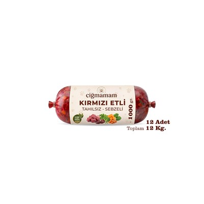Kırmızı Etli Tahılsız Sebzeli Barf Köpek Maması 12 Kg - 1000 g x 12