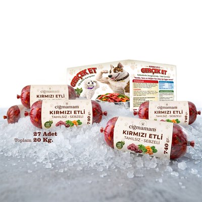 Kırmızı Etli Tahılsız Sebzeli Barf Köpek Maması 20 Kg - 740 g x 27