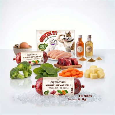 Kırmızı ve Beyaz Etli Barf Köpek Maması 8 Kg - 500 g x 16