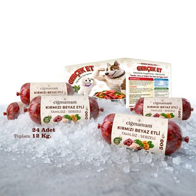 Kırmızı ve Beyaz Etli Tahılsız Barf Köpek Maması 12 Kg - 500 g x 24