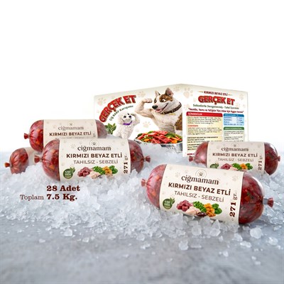 Kırmızı ve Beyaz Etli Tahılsız Sebzeli Barf Köpek Maması 7.5 Kg - 271 g x 28