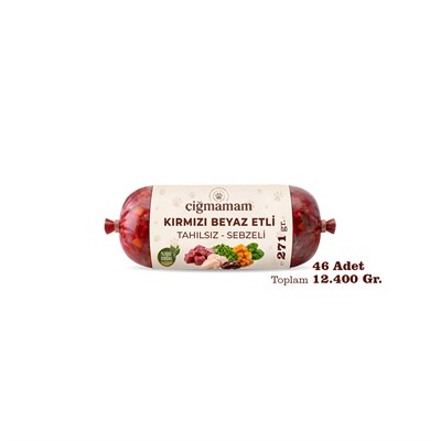 Kırmızı ve Beyaz Etli Tahılsız Sebzeli Barf Köpek Maması 12.4 Kg - 271 g x 46