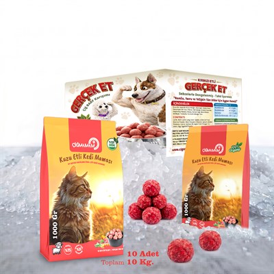 Kuzu Etli Tahılsız Barf Kedi Maması 10 Kg - 1000 g x 10