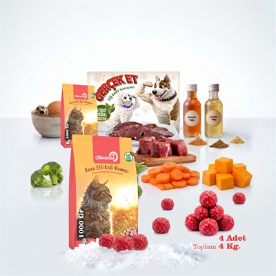 Kuzu Etli Tahılsız Barf Kedi Maması 4 Kg - 1000 g x 4