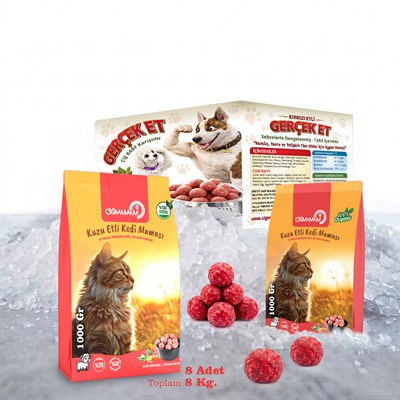 Kuzu Etli Tahılsız Barf Kedi Maması 8 Kg - 1000 g x 8
