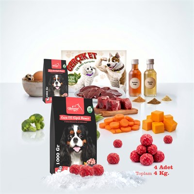Kuzu Etli Tahılsız Barf Köpek Maması 4 Kg - 1000 g x 4