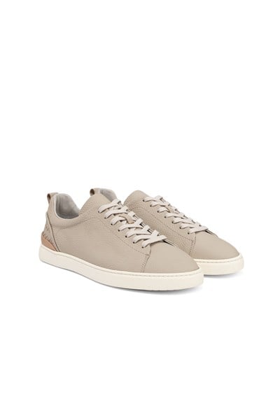 Erkek Bej Deri Sneaker Ayakkabı