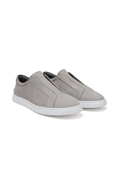 Toka Detaylı Gri Deri Erkek Sneaker Ayakkabı