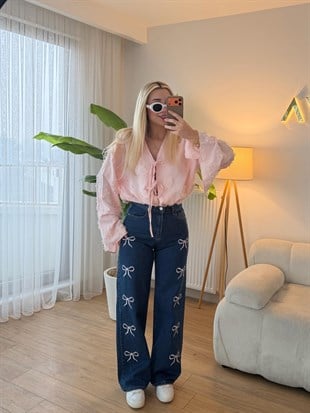PEMBE FİYONKLU JEAN