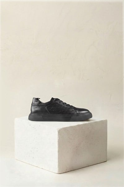 Karaden 1943 Erkek Hakiki Deri Siyah Sneaker & Spor Ayakkabı