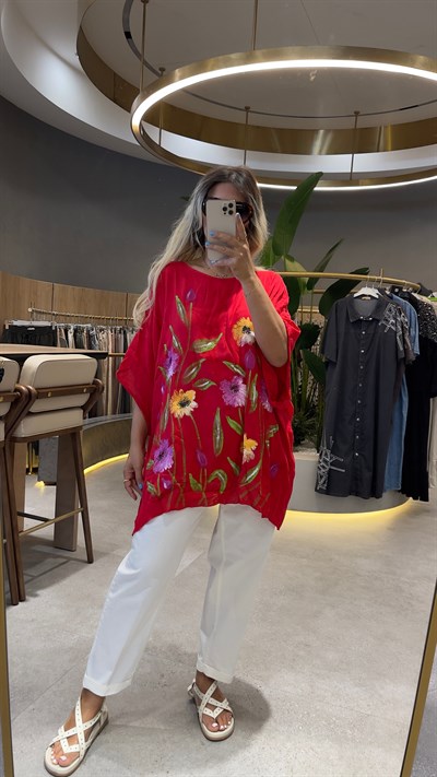 Çiçek Baskılı Pamuk Bluz
