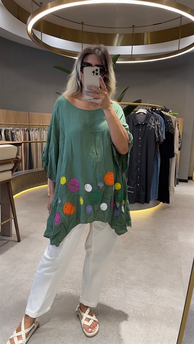 Puantiye Baskılı Pamuk Bluz