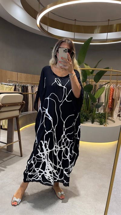 Zebra Desen Baskı Pamuk Elbise Siyah