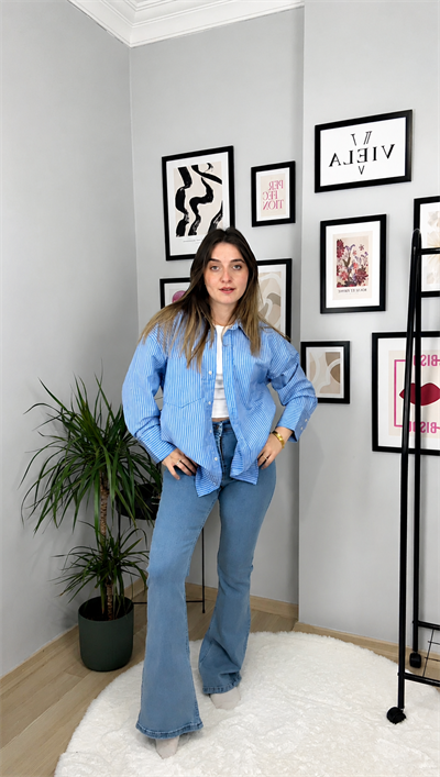 Mavi İspanyol Paça Denim