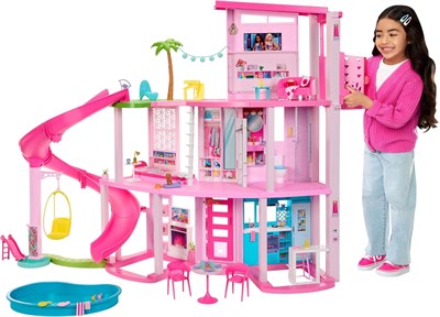 Barbie Dreamhouse, Havuz Partisi Bebek Evi, 75'ten Fazla Parça ve 3 Katlı Kaydırak