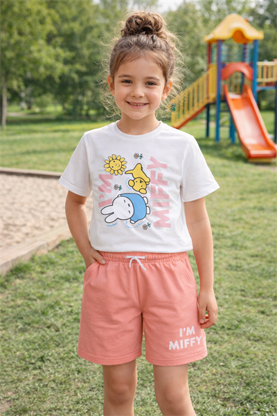 Beyaz Somon Kız Çocuk Tshirt-Şort Takım