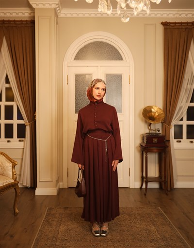 ROHE PİLELİ ETEKLİ PANTOLON BORDO