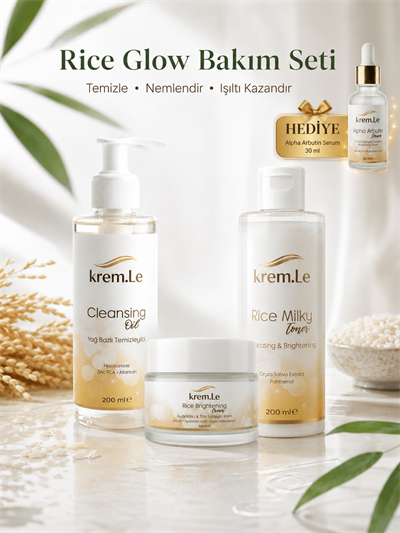 Rice Glow 3'lü Temizleyici Nemlendirici Aydınlatıcı Bakım Seti | Cleansing Oil + Rice Milky Toner + Rice Brightening Cream
