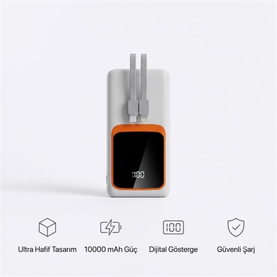 10000 mAh Akıllı Powerbank - Ultra Hafif, Dijital LED Göstergeli