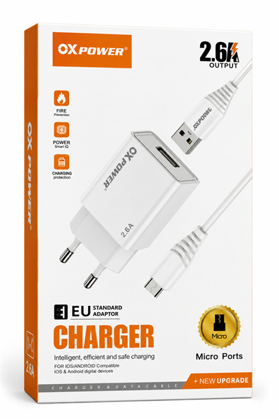 2.6A USB Sarj Adaptoru + Micro USB Sarj Kablosu (EU)
