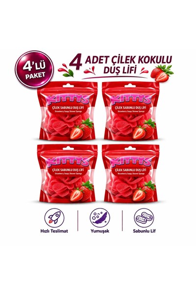 KITTYS 4LÜ SABUNLU DUŞ LİFİ SETİ (Çilek Sabun Kokulu Duş Lifi)