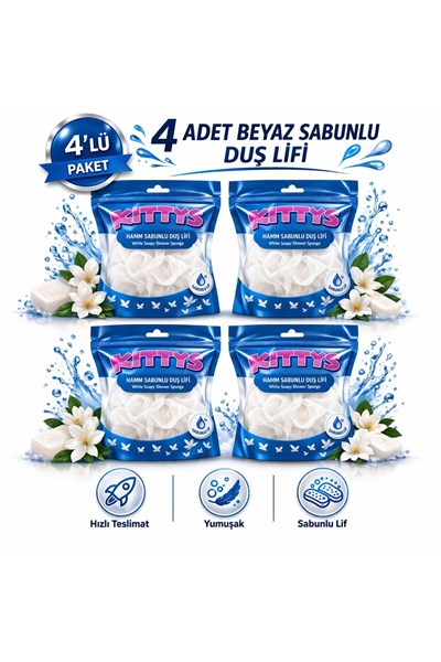 KITTYS 4LÜ SET SABUNLU DUŞ LİFİ SETİ (Beyaz Sabun Kokulu Duş Lifi)