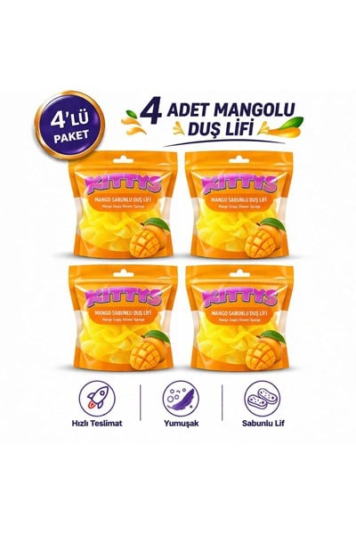 KITTYS 4LÜ SET SABUNLU DUŞ LİFİ SETİ (Mango Sabun Kokulu Duş Lifi)