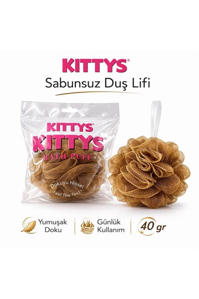 KITTYS Kahverengi Sabunsuz Duş Lifi 40GR Yumuşak ve Dayanıklı Banyo Lifi, Duş Jeli ile Kullanım