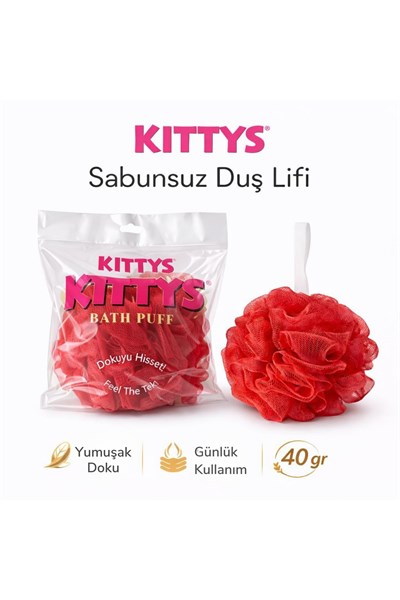 KITTYS Kırmızı Sabunsuz Duş Lifi 40GR Yumuşak ve Dayanıklı Banyo Lifi, Duş Jeli ile Kullanım