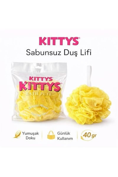 KITTYS Sarı Sabunsuz Duş Lifi 40GR Yumuşak ve Dayanıklı Banyo Lifi, Duş Jeli ile Kullanım