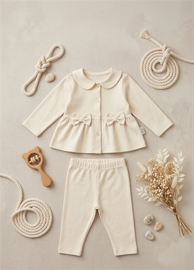 Fiyonk Detaylı Kız Bebek Takım