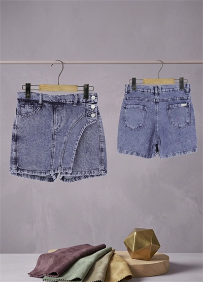 Kız Çocuk Asimetrik Denim Şort Etek