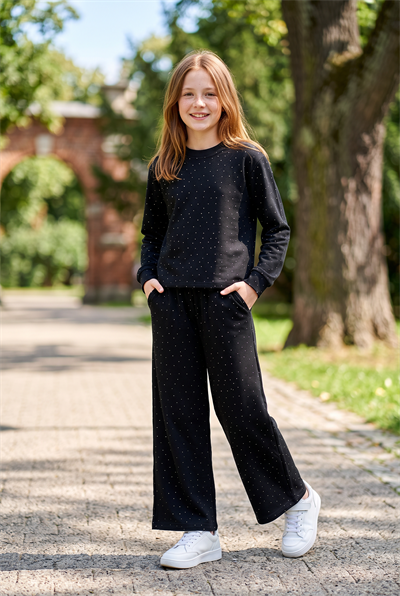 Kız Çocuk Işıltılı Taşlı Yumuşak Dokulu Sweatshirt 2'li Takım 2 İP