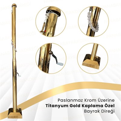 12 Metre İnox 304 Kalite Paslanmaz Krom Çelik Titanyum Gold Bayrak Direği