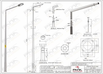 12 Metre Tek Konsol AD1 120 10 Konsol Boyu 1 Metre Yeni Tedaş Galvaniz Poligon Sokak Aydınlatma Direği
