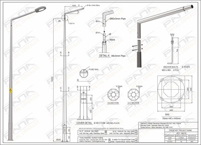 14 Metre Tek Konsol AD1 140 10 Konsol Boyu 1 Metre Yeni Tedaş Galvaniz Poligon Sokak Aydınlatma Direği