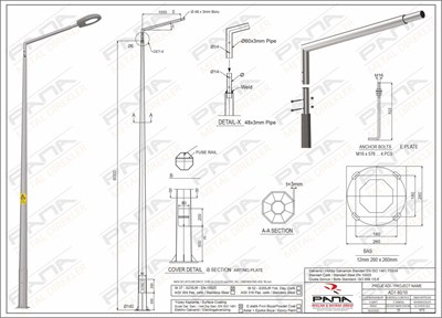 6 Metre Tek Konsol AD1 60 10 Konsol Boyu 1 Metre Yeni Tedaş Galvaniz Poligon Sokak Aydınlatma Direği
