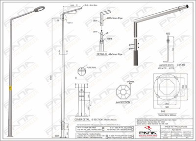 9 Metre Tek Konsol AD1 90 10 Konsol Boyu 1 Metre Yeni Tedaş Galvaniz Poligon Sokak Aydınlatma Direği
