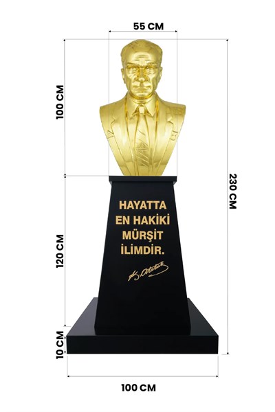 Atatürk Büstü (100cm Pirinç)+ Kaide (120cm)+ Alt Tabla Lise Modeli