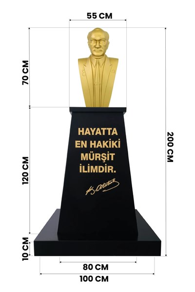 Atatürk Büstü (70cm Alüminyum)+ Kaide (120cm)+ Alt Tabla Lise Modeli