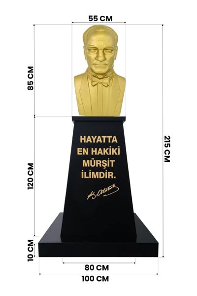 Atatürk Büstü (85cm Alüminyum)+ Kaide (120cm)+ Alt tabla Lise Modeli