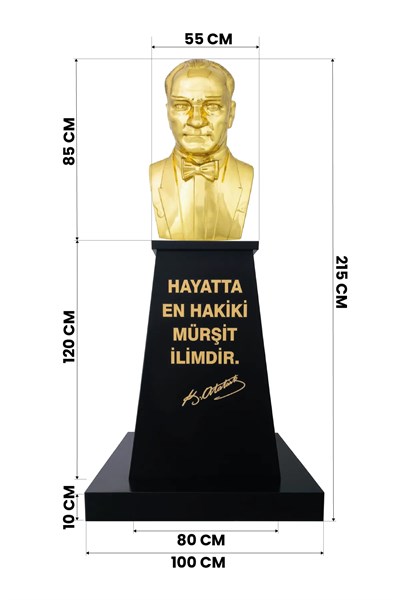 Atatürk Büstü (85cm Pirinç)+ Kaide (120cm)+ Alt Tabla Lise Modeli