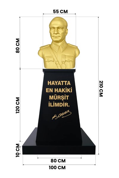 Atatürk Büstü Mareşal Üniformalı (80cm Alüminyum)+ Kaide (120cm)+ Alt Tabla